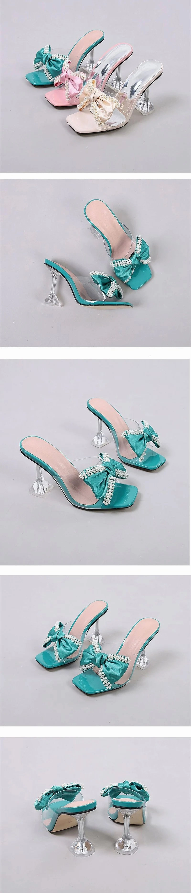 Wedge Slide Sandals Liyke 2024 neuen Stil rosa Frauen Hausschuhe Sandalen Mode Perle Bowknot High Heels PVC transparente Schuhe Sommer Maultier Slides Pumps