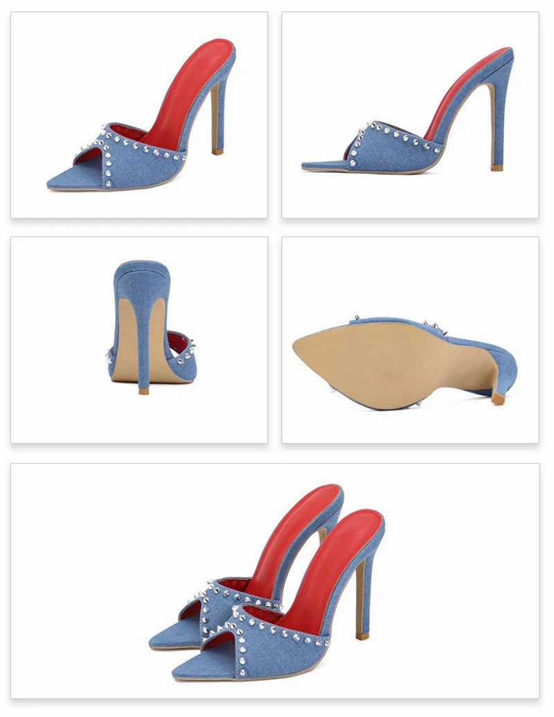 Liyke 2024 Sommer Mode Metall Niet Designer High Heels Frauen Hausschuhe sexy spitzen Zehen Party Stripper Schuhe Panto letten Sandalen Wizard Of Oz Slippers Case