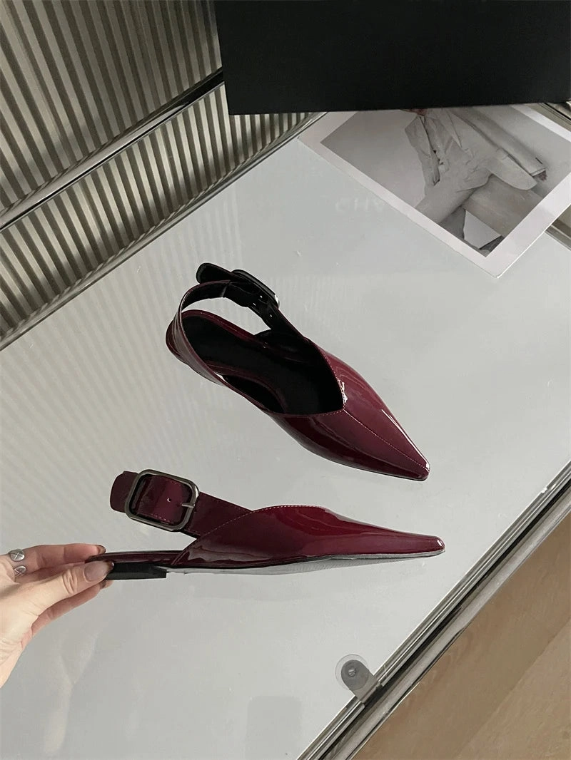 Earthbound Sandals Liyke Mode-Design Groe Schnalle Frauen Casual Flache Maultiere Sandalen Hohe Qualitt Gemtliche Patent Leder Spitz Kleid Schuhe