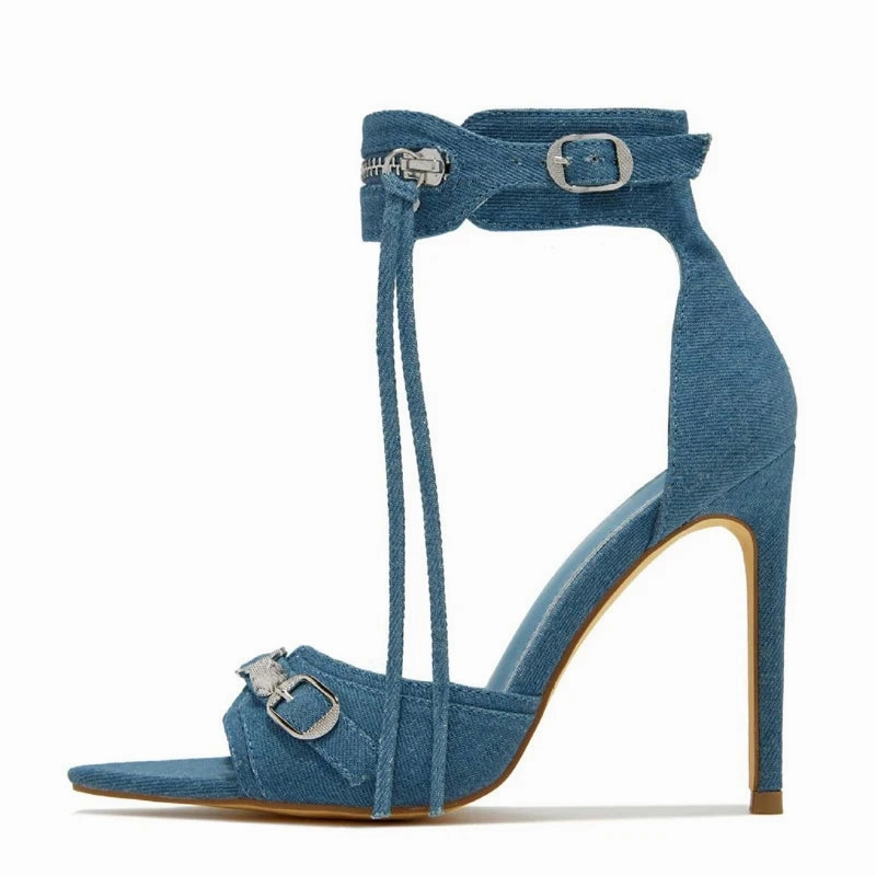 Leather Strappy Sandals Liyke Summer Fashion Zip Tassel Women Sandals Metal Rivet Buckle Pointed Open Toe Stripper Heels Wedding Banquet Shoes Stiletto