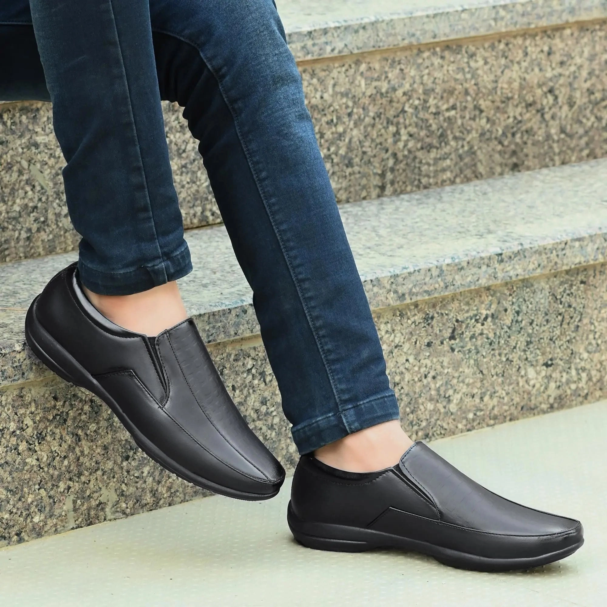 Loafers Black Formal Synthetic Slip-on Leather Loafer Rugged Penny Loafers