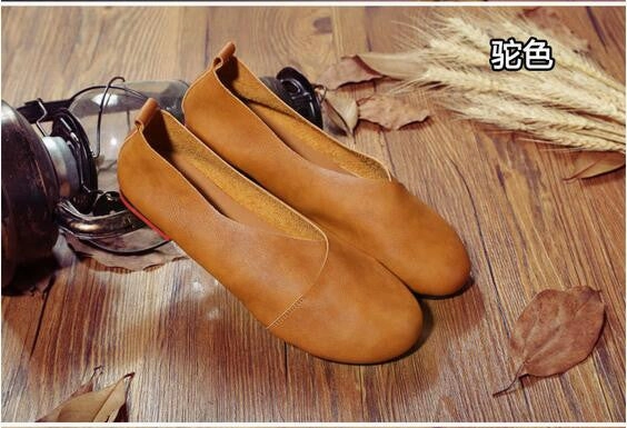Genuine Leather Handmade Vintage Ladies Shoes Linen Loafers