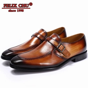 FELIX CHU - ELEGANT MEN CASUAL SHOES GENUINE COW LEATHER OFFICE BUSINESS BROWN BUCKLE STRAP FORMAL LOAFERS DRESS CASUAL SHOE MEN Loafers Asos