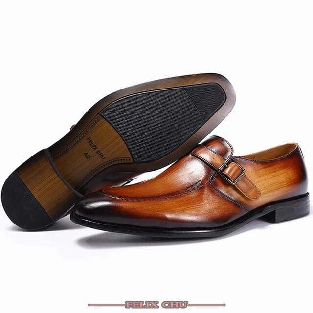 Miista Airi Loafers FELIX CHU - ELEGANT MEN CASUAL SHOES GENUINE COW LEATHER OFFICE BUSINESS BROWN BUCKLE STRAP FORMAL LOAFERS DRESS CASUAL SHOE MEN