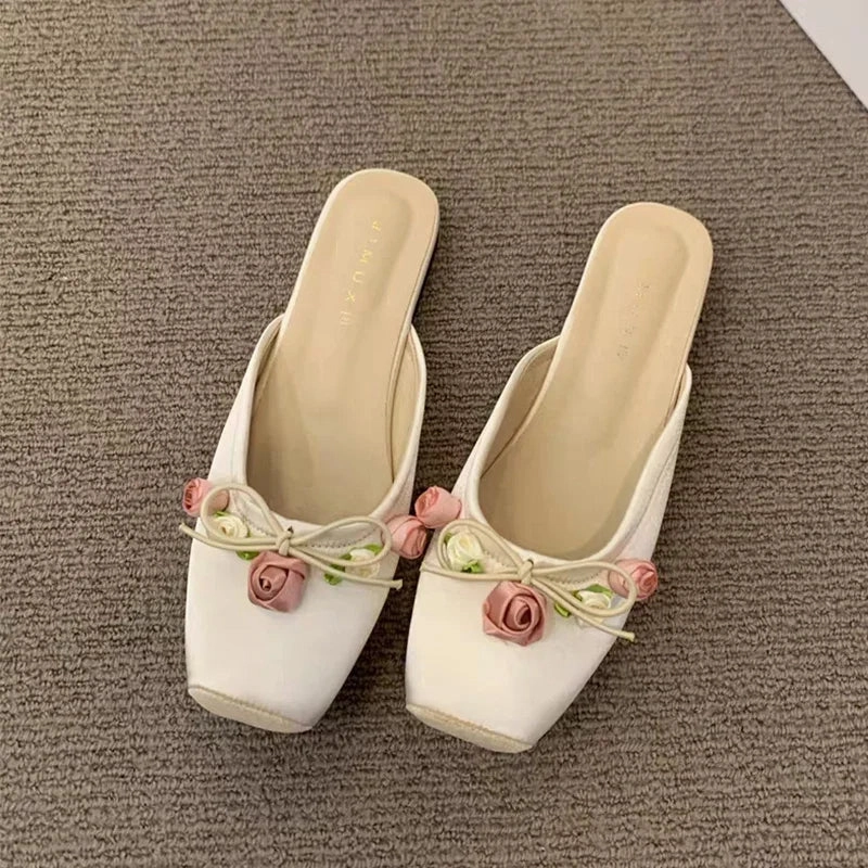 Sexy Feet Flip Flops binfenxie  -  Flower Flats Mules Shoes Women Soft Cozy Dress Slippers Shoes 2024 Designer Summer Flip Flops Casual Slides Female Zapatillas