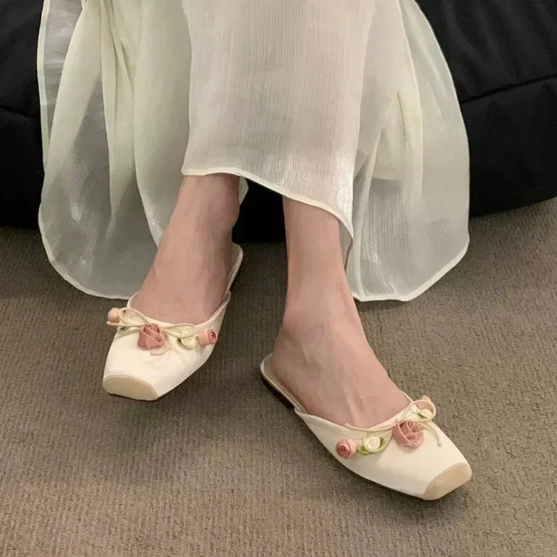 binfenxie  -  Flower Flats Mules Shoes Women Soft Cozy Dress Slippers Shoes 2024 Designer Summer Flip Flops Casual Slides Female Zapatillas Comfy Stylish Flip Flops
