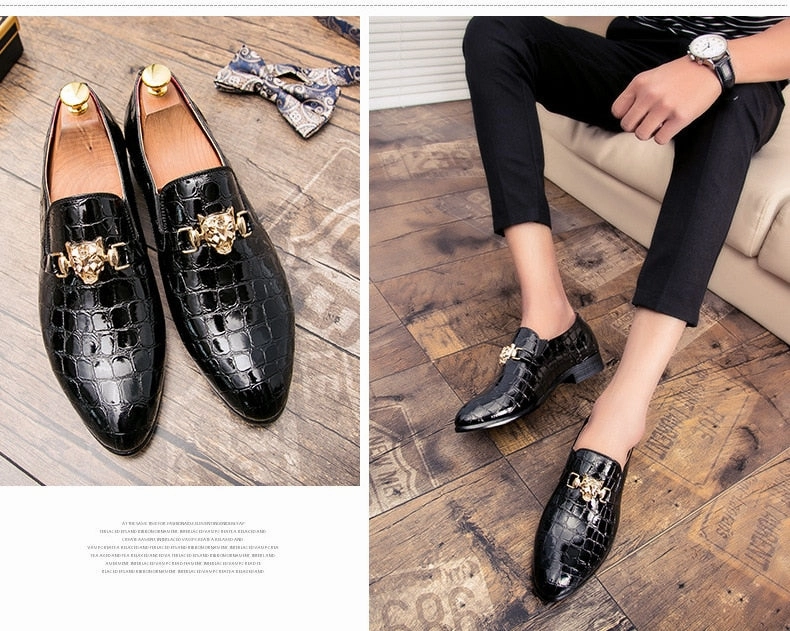 Luxury Crocodile Grain Men Shoes Slip-on Flat Oxfords Shoes Men Casual Fashion Pointed Toe Dress Shoes Business Wedding Shoes Best Shoes For Footed