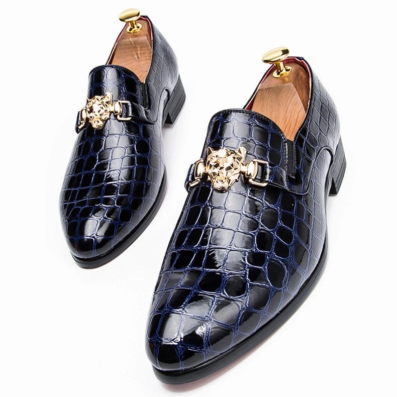 Luxury Crocodile Grain Men Shoes Slip-on Flat Oxfords Shoes Men Casual Fashion Pointed Toe Dress Shoes Business Wedding Shoes Flat Shoes Strength Training