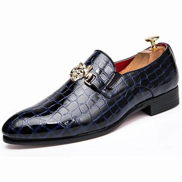 Luxury Crocodile Grain Men Shoes Slip-on Flat Oxfords Shoes Men Casual Fashion Pointed Toe Dress Shoes Business Wedding Shoes Comfortable Wedding Shoes Flats