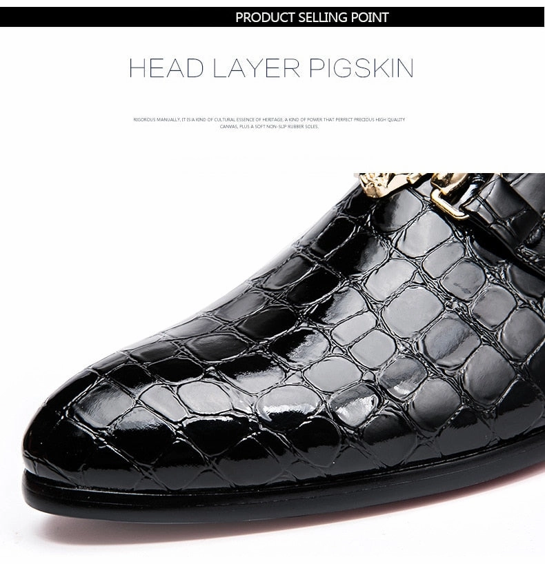 Luxury Crocodile Grain Men Shoes Slip-on Flat Oxfords Shoes Men Casual Fashion Pointed Toe Dress Shoes Business Wedding Shoes Flat Football Shoes