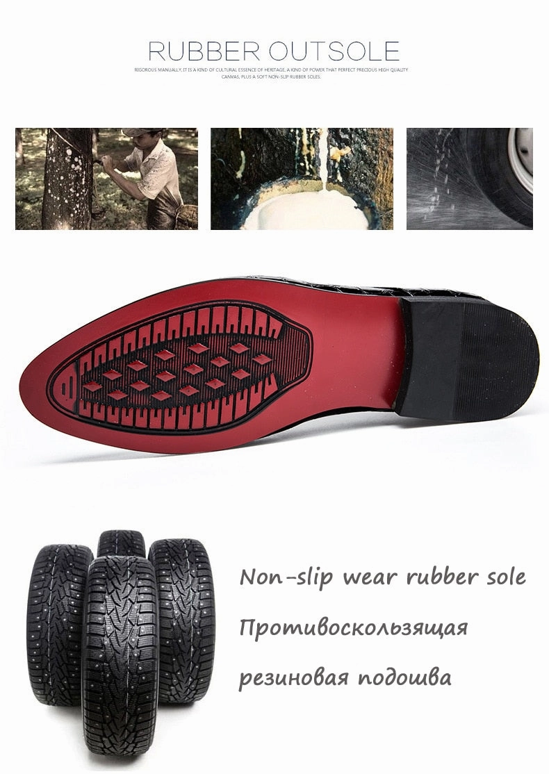 1950s Flat Shoes Luxury Crocodile Grain Men Shoes Slip-on Flat Oxfords Shoes Men Casual Fashion Pointed Toe Dress Shoes Business Wedding Shoes