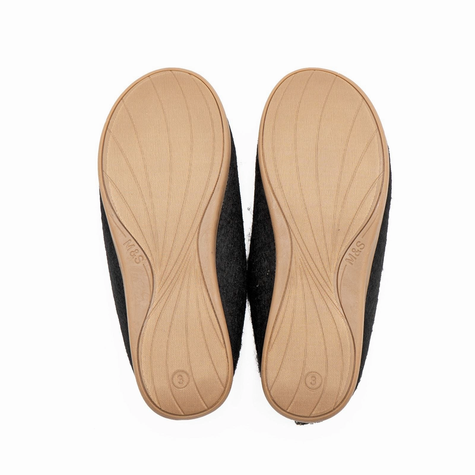 Foot Warmer Slippers M&S Black Felt Faux Fur Lined Mule Slippers