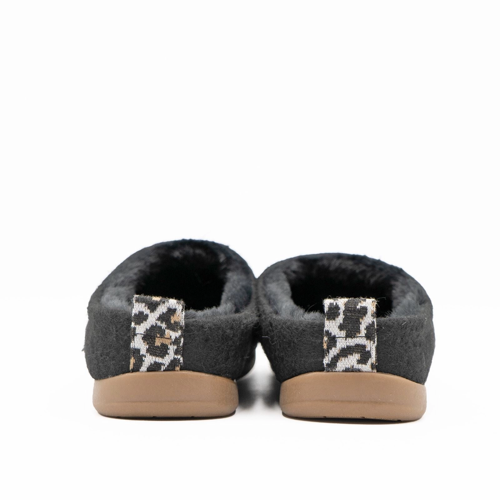 M&S Black Felt Faux Fur Lined Mule Slippers Disco Slides