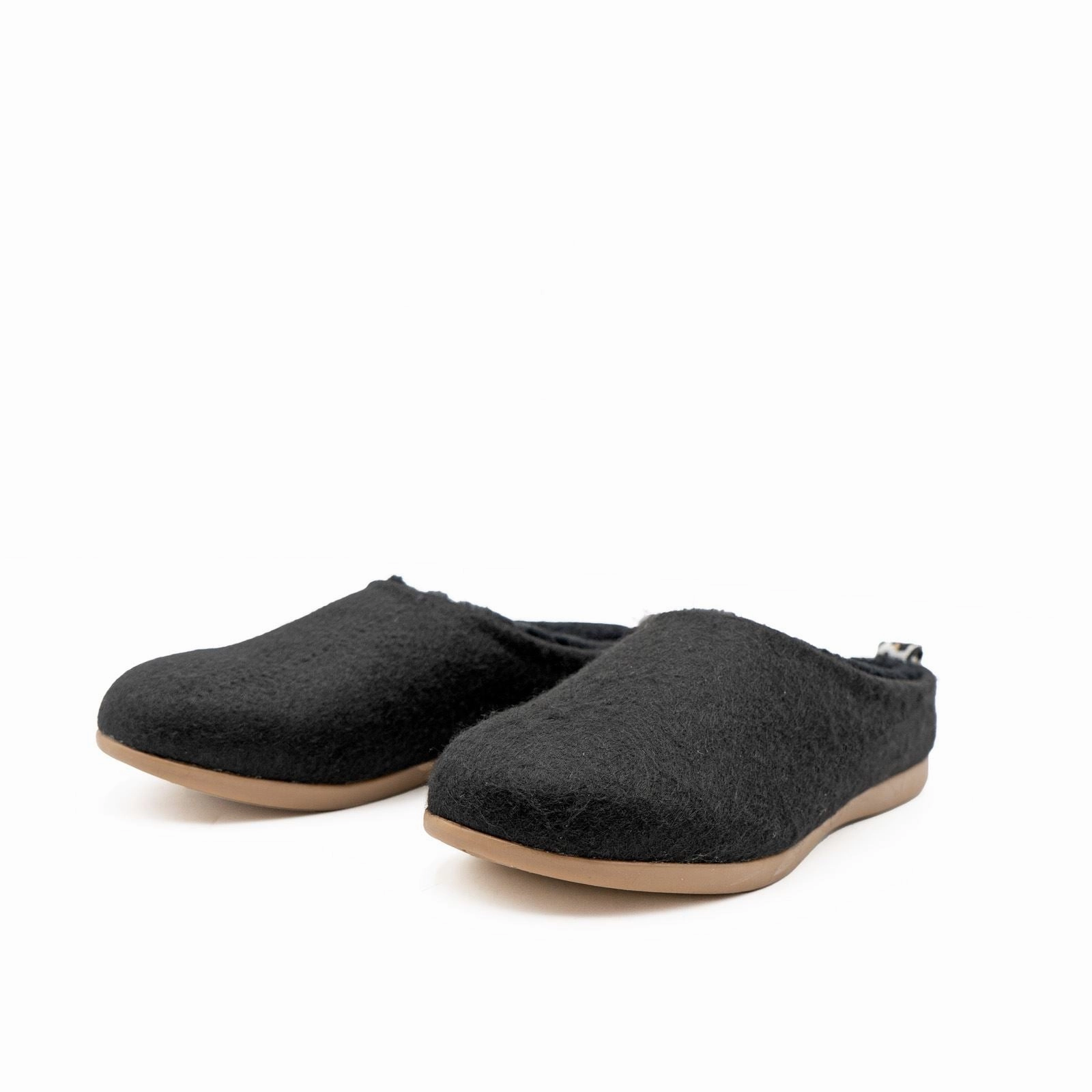 M&S Black Felt Faux Fur Lined Mule Slippers Slides Childrens