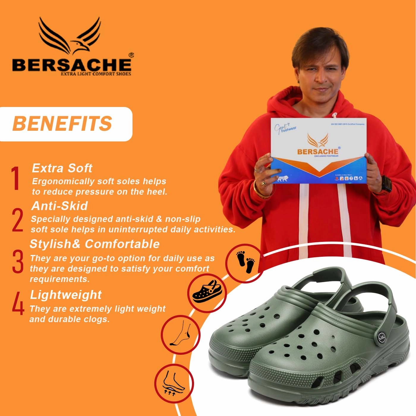 Bersache Extra Soft Classic Casual with  Regular wear with Ultra Soft & Flexibility Technology Clog's for Men's & Boy's (6093-Green) Fake Slippers Near Me