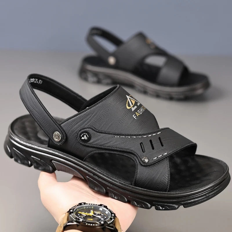 Yeknu Men's Summer sandals outdoor 2024 New Men's Sandals Men Leather Beach Shoes Casual Men Shoes Fashion Slippers Sandals Mens Shoes Sandals Royal Jamaica
