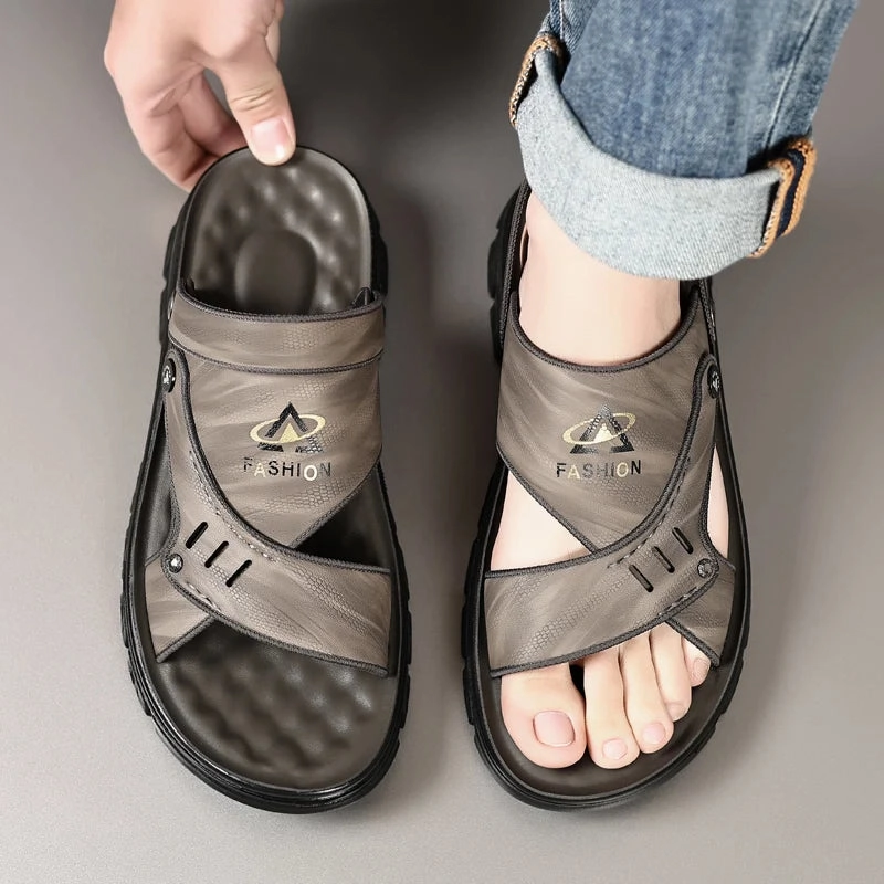 Yeknu Men's Summer sandals outdoor 2024 New Men's Sandals Men Leather Beach Shoes Casual Men Shoes Fashion Slippers Sandals Mens Shoes Sandals Support