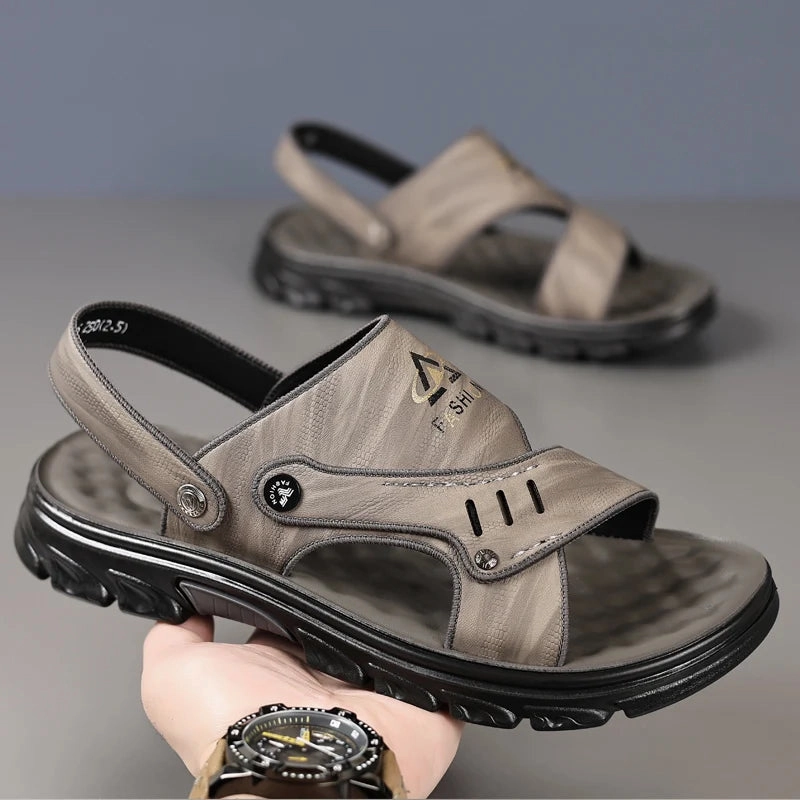 Comfortable Low Heel Sandals Yeknu Men's Summer sandals outdoor 2024 New Men's Sandals Men Leather Beach Shoes Casual Men Shoes Fashion Slippers Sandals Mens Shoes
