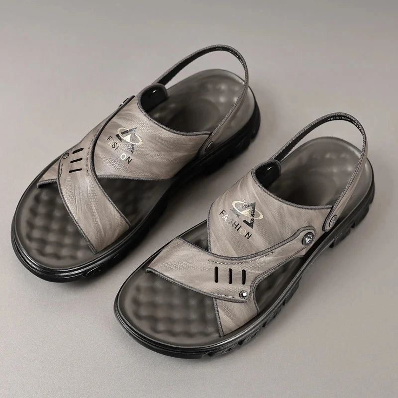 Yeknu Men's Summer sandals outdoor 2024 New Men's Sandals Men Leather Beach Shoes Casual Men Shoes Fashion Slippers Sandals Mens Shoes Sandals With Back Strap