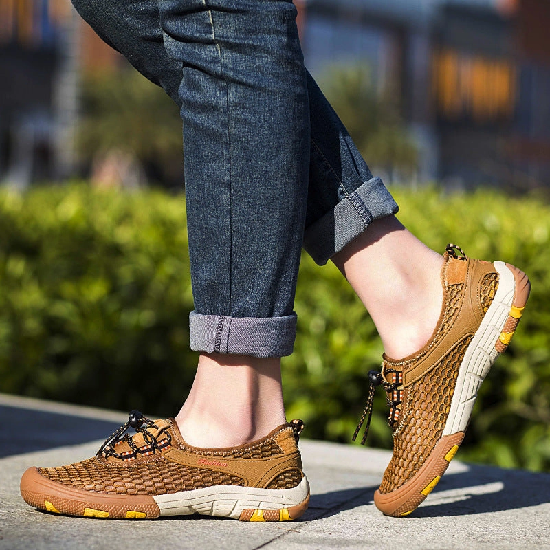 Strappy Kitten Heel Sandals Men Fashion Outdoor Mesh Breathable Soft Sports Sandals