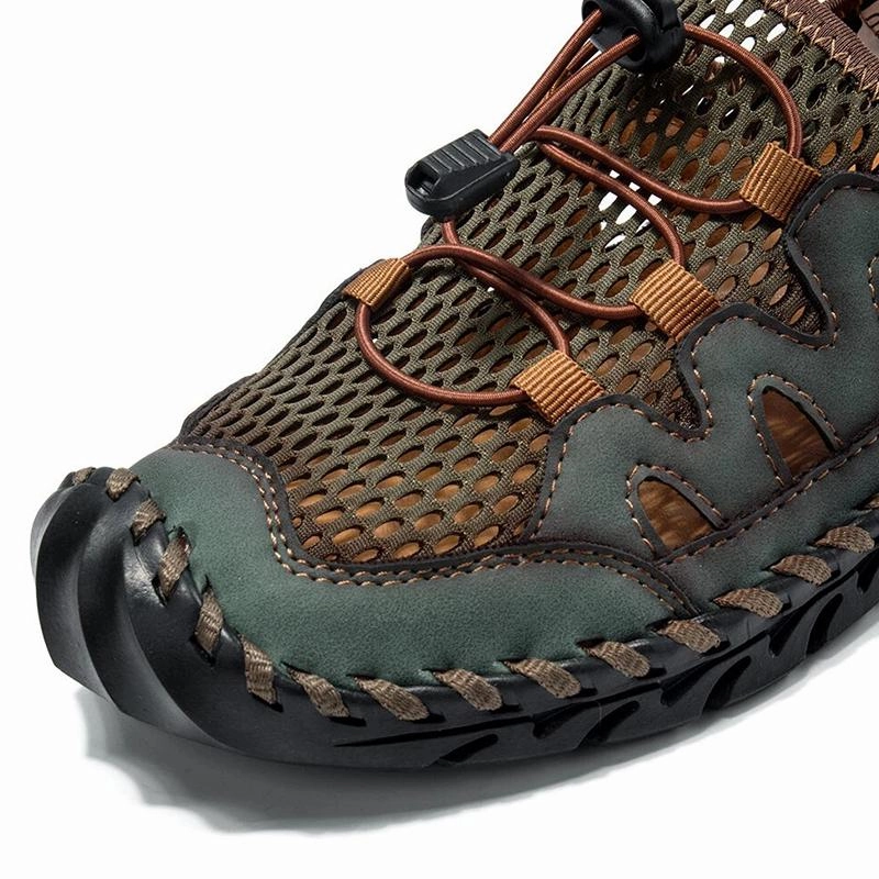 Men Genuine Leather Hand Stitching Breathable Mesh Casual Soft Sandals Sandals Graduation