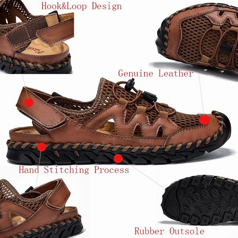Blaire Sandals Men Genuine Leather Hand Stitching Breathable Mesh Casual Soft Sandals