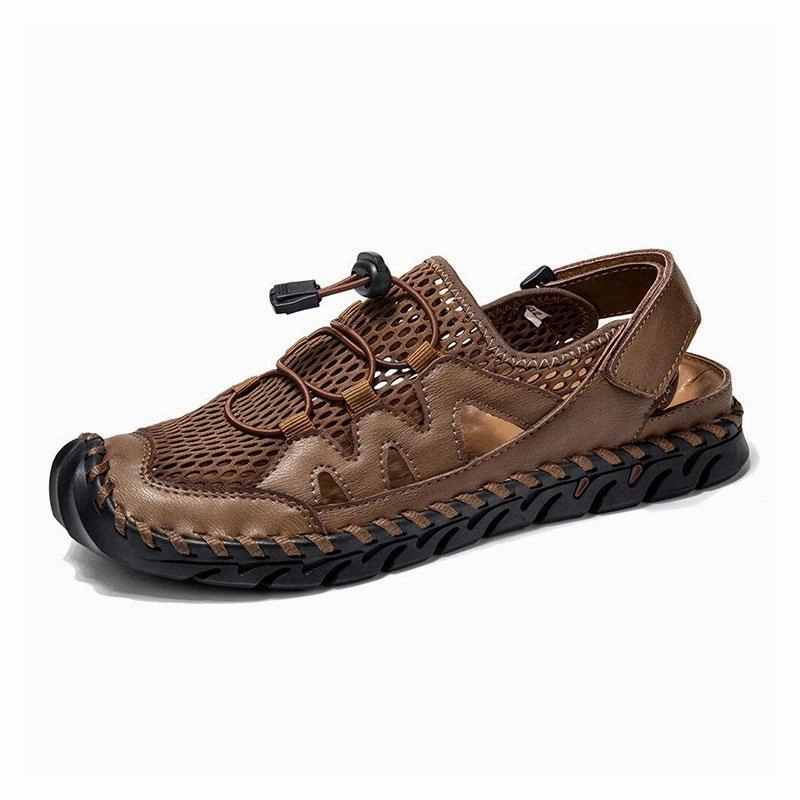 Pillow Sandals Men Genuine Leather Hand Stitching Breathable Mesh Casual Soft Sandals