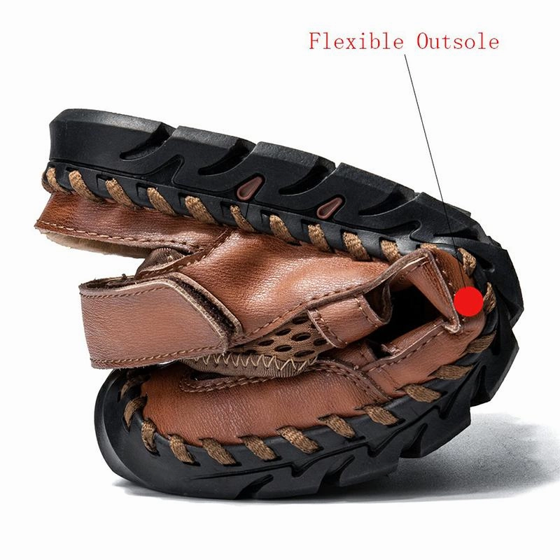 Men Genuine Leather Hand Stitching Breathable Mesh Casual Soft Sandals Zara Flat Sandals