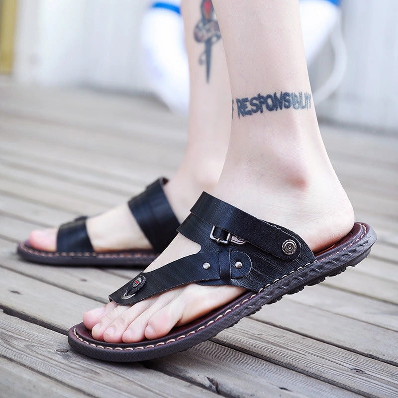Men New Fashion Beach Non-slip Flip Flops Peep Toe Mid Heel Sandals