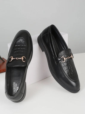 Top 10 Casual Shoes Men's Black Croco Texture Leather Loafers