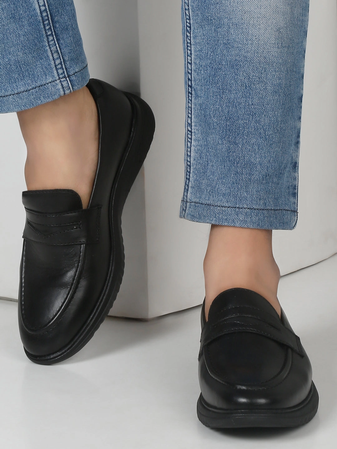 Trend Lazy Casual Shoes Sneakers Men's Black Croco Texture Leather Loafers