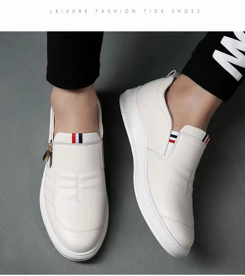 Men's Casual Leather Shoes Zip Loafers Luxury Brand Sneakers for Men Comfortable Business Casual Moccasins Outdoor Driving Shoes Casual Walking Shoes