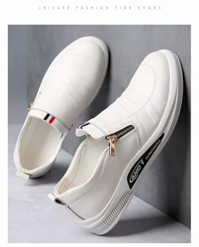 Men's Casual Leather Shoes Zip Loafers Luxury Brand Sneakers for Men Comfortable Business Casual Moccasins Outdoor Driving Shoes 70s Shoes Casual
