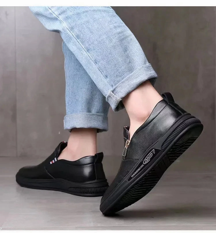 Casual Shoes For Dresses Men's Casual Leather Shoes Zip Loafers Luxury Brand Sneakers for Men Comfortable Business Casual Moccasins Outdoor Driving Shoes