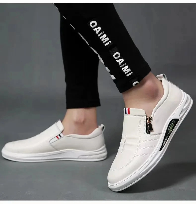Top Casual Shoes Men's Casual Leather Shoes Zip Loafers Luxury Brand Sneakers for Men Comfortable Business Casual Moccasins Outdoor Driving Shoes