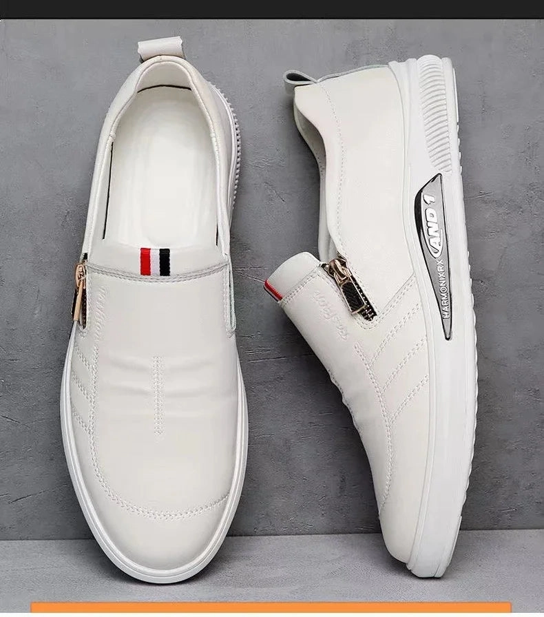 Men's Casual Leather Shoes Zip Loafers Luxury Brand Sneakers for Men Comfortable Business Casual Moccasins Outdoor Driving Shoes Ferrari Casual Shoes