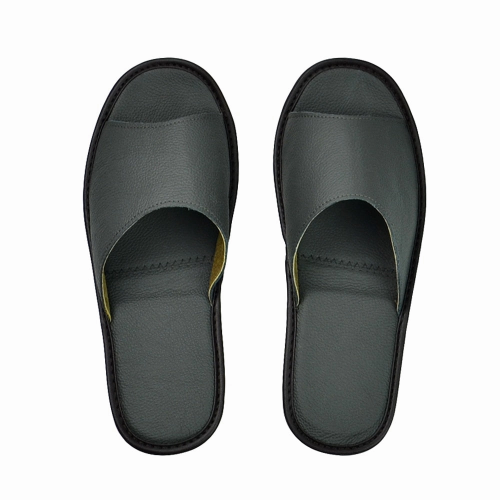Happy Slippers Men's Indoor Genuine Leather Slipper Sandals