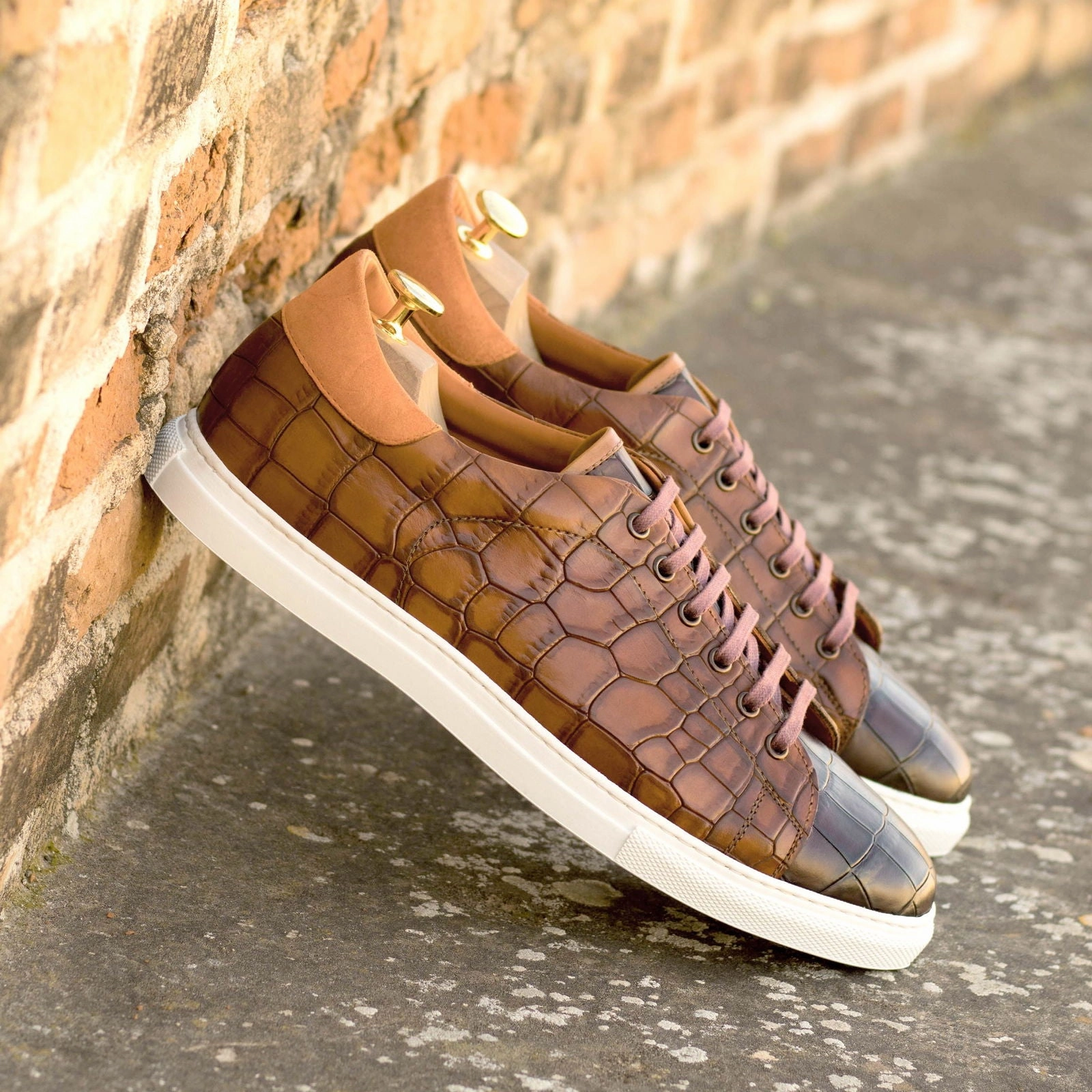 Mary Jane Casual Shoe Men's Leather Trainers Wide Orange Brown 4986