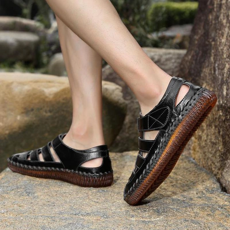 Poolside Sandals Men's Outdoor Daily Summer Hand-sewn Soft Leather Casual Sandals