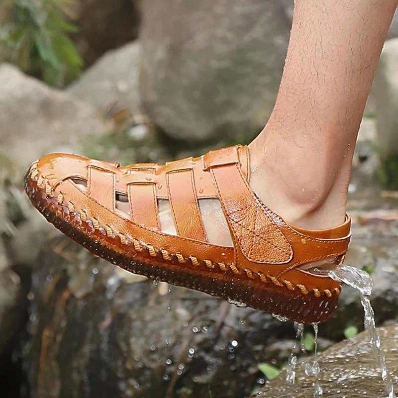 Men's Outdoor Daily Summer Hand-sewn Soft Leather Casual Sandals Wedge Sandals Comfort