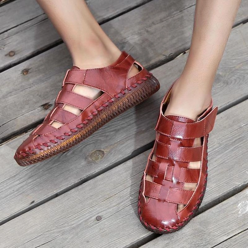 Hari Mari Sandals Men's Outdoor Daily Summer Hand-sewn Soft Leather Casual Sandals