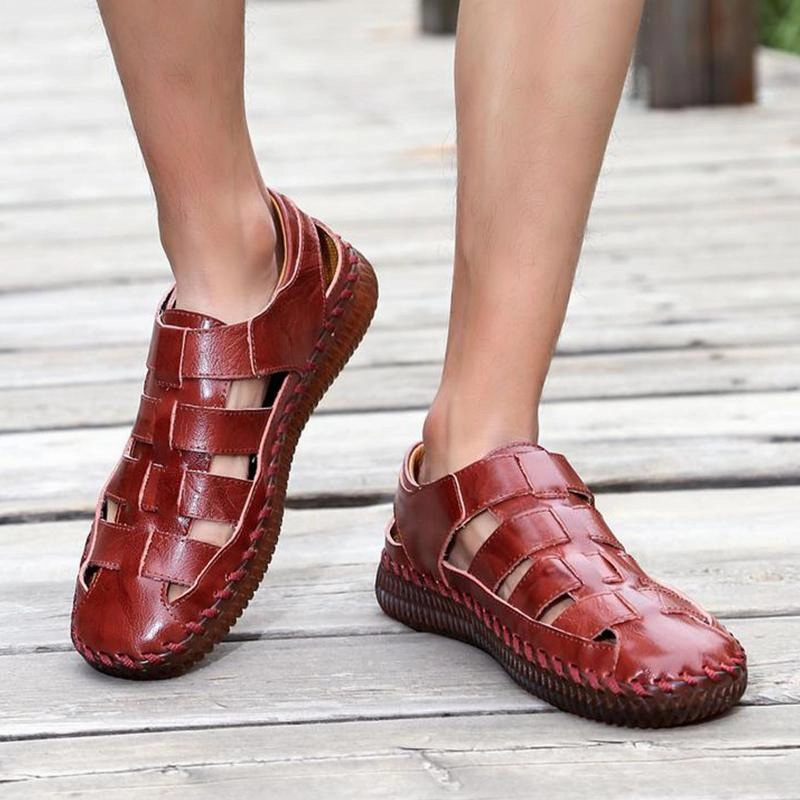 Men's Outdoor Daily Summer Hand-sewn Soft Leather Casual Sandals Sandals With Covered Toes