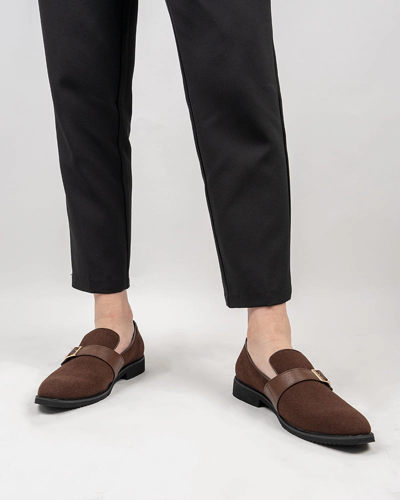 Men's Slip On Monk-Strap Suede Slipper Penny Moccasin Loafers Open Back Loafers