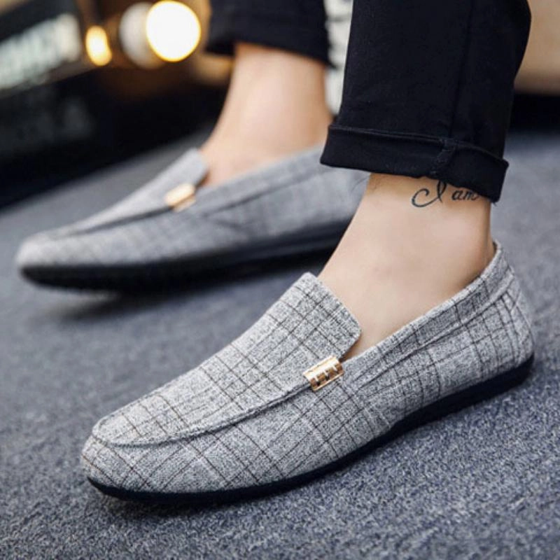 Flat Shoes For Weight Lifting Men's Spring Leather Loafers With Metal Decoration