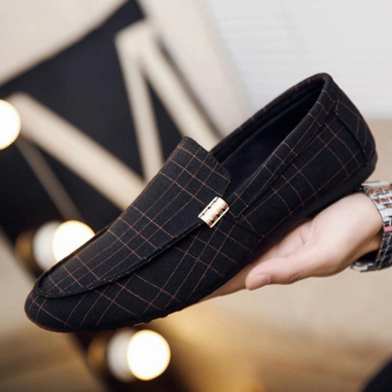 Flat Dress Shoe Laces Men's Spring Leather Loafers With Metal Decoration