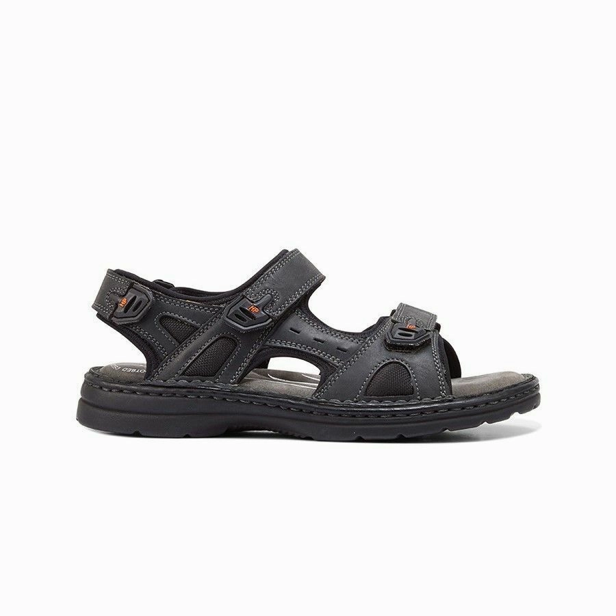 Mens Hush Puppies Simmer Black Sandals Leather Shoes Korkers Sandals