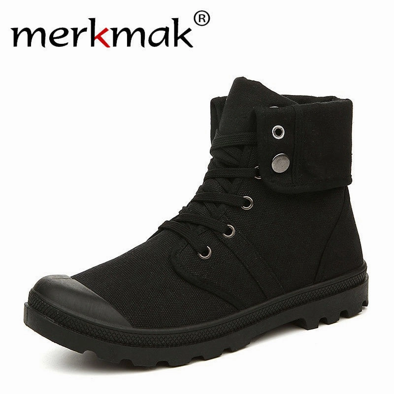 Best Stability Shoes For Flat Feet Merkmak Autumn Winter Men Canvas Boots Army Combat Style Fashion High-top Military Ankle Boots Men's Shoes Comfortable Sneakers