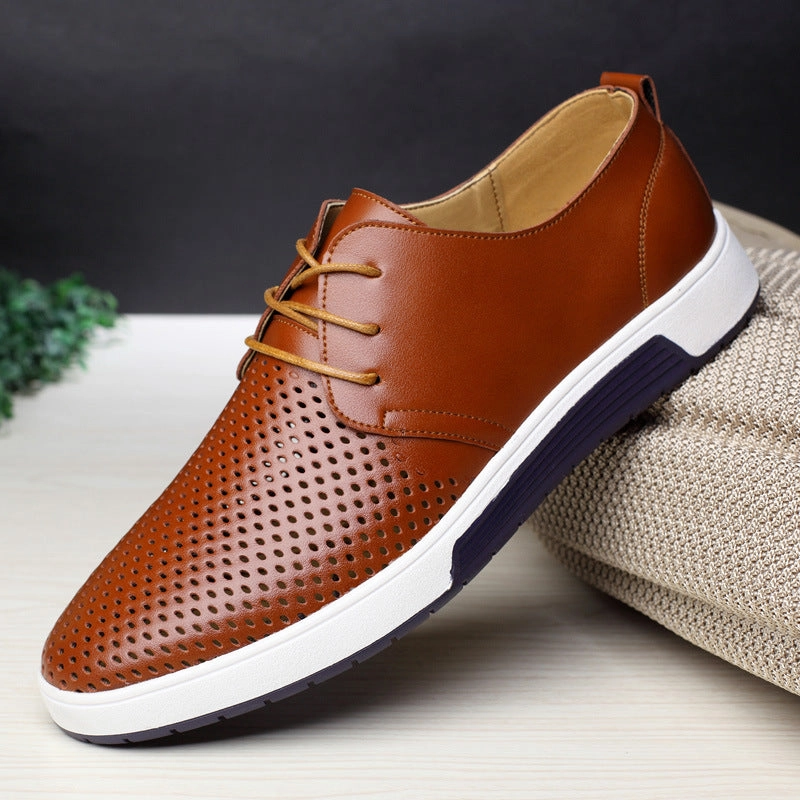 Merkmak  Men Casual Shoes Leather Summer Breathable Holes Luxury Brand Flat Shoes for Men Drop Shipping Flat Shoe Moulding