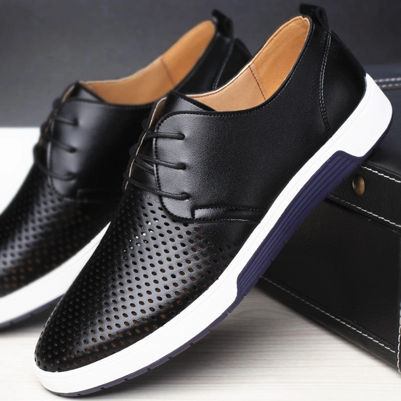 Best Nursing Shoes For Flat Feet Merkmak  Men Casual Shoes Leather Summer Breathable Holes Luxury Brand Flat Shoes for Men Drop Shipping