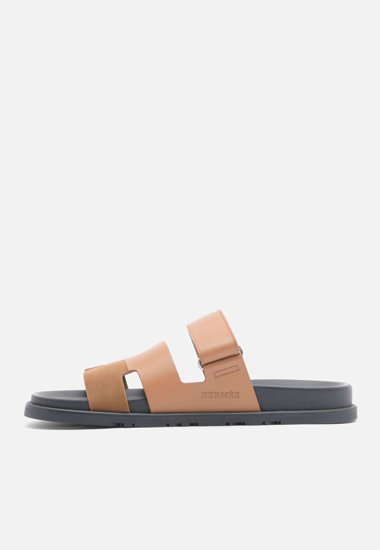 Birkenstock Sandals One Strap Chypre Sandals in Naturel Calfskin and Brun Suede